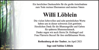 Traueranzeige von Willi Löblein von Rothenburg