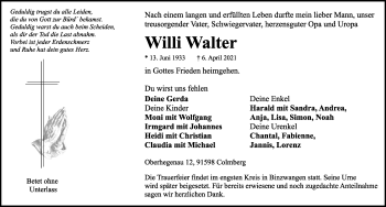 Traueranzeige von Willi Walter von Ansbach