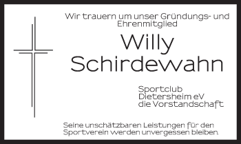 Traueranzeige von Willy Schirdewahn von Neustadt/ Scheinfeld/ Uffenheim