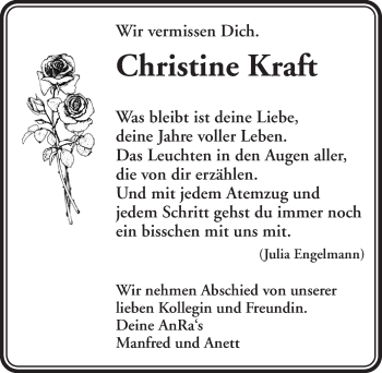 Traueranzeige von Christine Kraft von Rothenburg