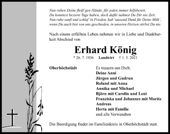 Traueranzeige von Erhard König von Neustadt/ Scheinfeld/ Uffenheim