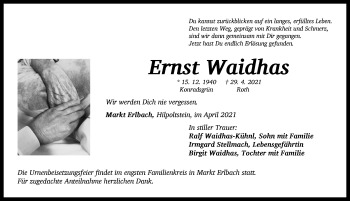 Traueranzeige von Ernst Waidhas von Neustadt/ Scheinfeld/ Uffenheim