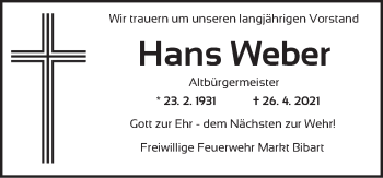 Traueranzeige von Hans Weber von Neustadt/ Scheinfeld/ Uffenheim