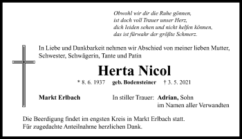Traueranzeige von Herta Nicol von Neustadt/ Scheinfeld/ Uffenheim