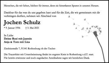 Traueranzeige von Jochen Schulz von Rothenburg