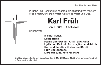 Traueranzeige von Karl Früh von Dinkelsbühl/ Feuchtwangen