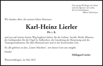 Traueranzeige von Karl-Heinz Lierler von Dinkelsbühl/ Feuchtwangen