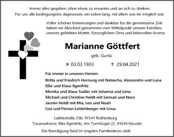 Traueranzeige von Marianne Göttfert von Rothenburg