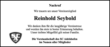 Traueranzeige von Reinhold Seybold von Rothenburg