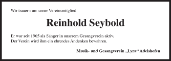 Traueranzeige von Reinhold Seybold von Rothenburg