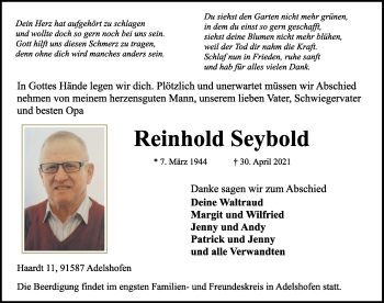 Traueranzeige von Reinhold Seybold von Rothenburg