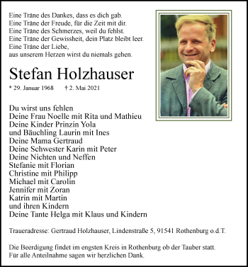 Traueranzeige von Stefan Holzhauser von Rothenburg
