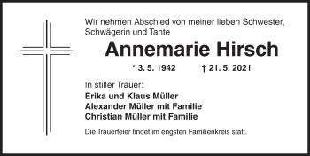 Traueranzeige von Annemarie Hirsch von Ansbach