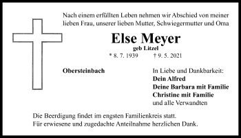 Traueranzeige von Else Meyer von Neustadt/ Scheinfeld/ Uffenheim