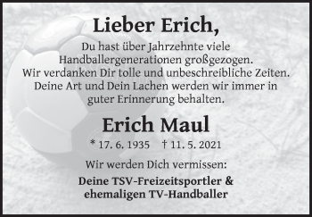 Traueranzeige von Erich Maul von Rothenburg