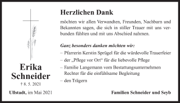 Traueranzeige von Erika Schneider von Neustadt/ Scheinfeld/ Uffenheim