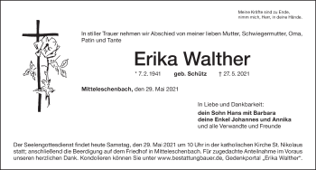 Traueranzeige von Erika Walther von Ansbach