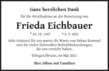 Traueranzeige von Frieda Eichbauer von Ansbach