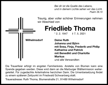 Traueranzeige von Friedlieb Thoma von Neustadt/ Scheinfeld/ Uffenheim