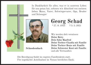Traueranzeige von Georg Schad von Neustadt/ Scheinfeld/ Uffenheim