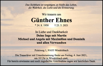 Traueranzeige von Günther Ehnes von Rothenburg