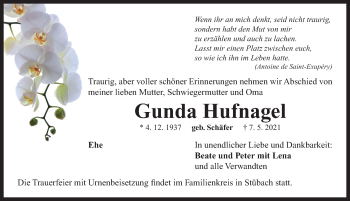 Traueranzeige von Gunda Hufnagel von Neustadt/ Scheinfeld/ Uffenheim