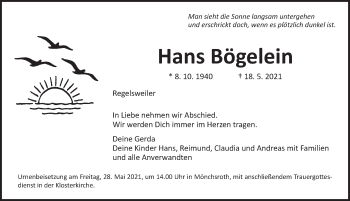 Traueranzeige von Hans Bögelein von Dinkelsbühl/ Feuchtwangen