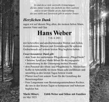 Traueranzeige von Hans Weber von Neustadt/ Scheinfeld/ Uffenheim