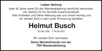 Traueranzeige von Helmut Busch von Rothenburg