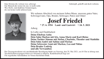 Traueranzeige von Josef Friedel von Ansbach