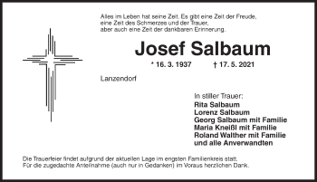 Traueranzeige von Josef Salbaum von Ansbach