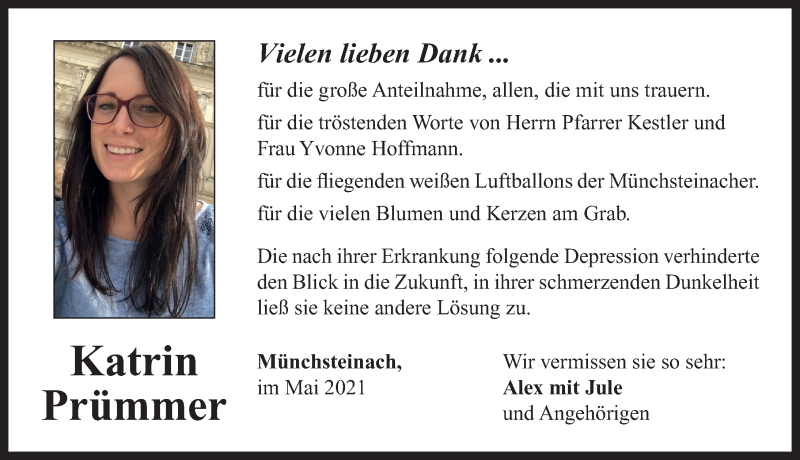  Traueranzeige für Katrin Prümmer vom 22.05.2021 aus Neustadt/ Scheinfeld/ Uffenheim