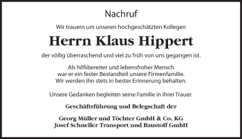 Traueranzeige von Klaus Hippert von Dinkelsbühl/ Feuchtwangen