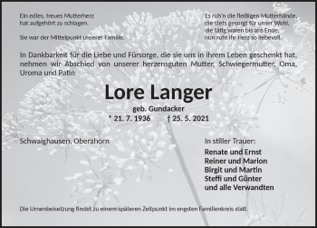 Traueranzeige von Lore Langer von Dinkelsbühl/ Feuchtwangen