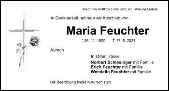 Traueranzeige von Maria Feuchter von Ansbach