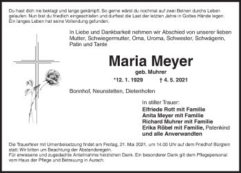 Traueranzeige von Maria Meyer von Ansbach