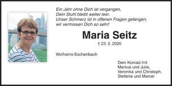 Traueranzeige von Maria Seitz von Ansbach