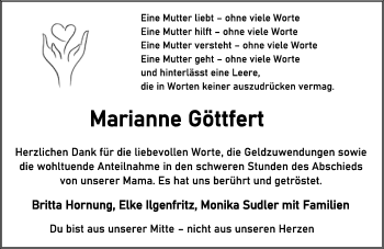 Traueranzeige von Marianne Göttfert von Rothenburg