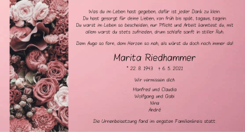 Traueranzeige von Marita Riedhammer von Ansbach