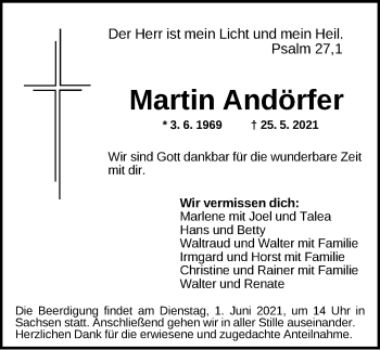 Traueranzeige von Martin Andörfer von Ansbach