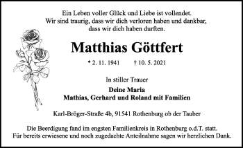Traueranzeige von Matthias Göttfert von Rothenburg