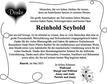 Traueranzeige von Reinhold Seybold von Rothenburg