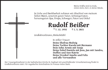 Traueranzeige von Rudolf Beißer von Dinkelsbühl/ Feuchtwangen