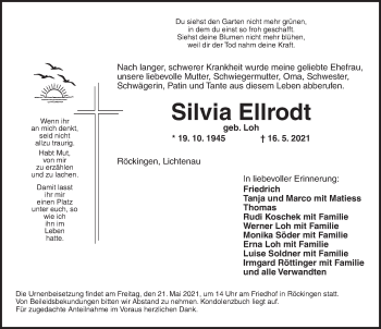 Traueranzeige von Silvia Ellrodt von Dinkelsbühl/ Feuchtwangen