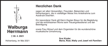 Traueranzeige von Walburga Herrmann von Ansbach