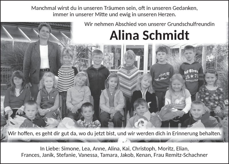  Traueranzeige für Alina Schmidt vom 23.06.2021 aus Dinkelsbühl/ Feuchtwangen