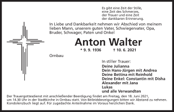 Traueranzeige von Anton Walter von Ansbach