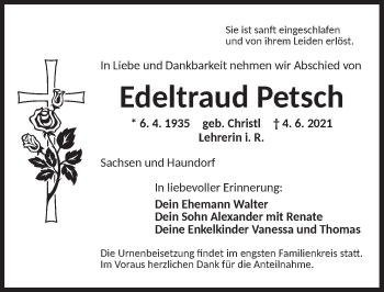 Traueranzeige von Edeltraud Petsch von Ansbach