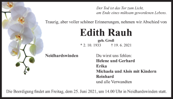 Traueranzeige von Edith Rauh von Neustadt/ Scheinfeld/ Uffenheim