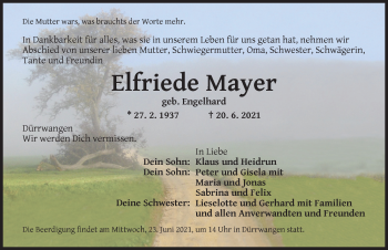 Traueranzeige von Elfriede Mayer von Dinkelsbühl/ Feuchtwangen